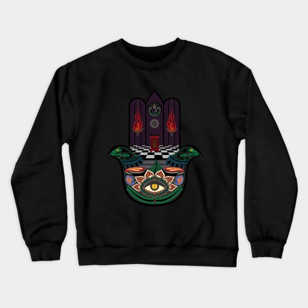 Reptilian Agenda Hamsa Crewneck Sweatshirt by SunGraphicsLab